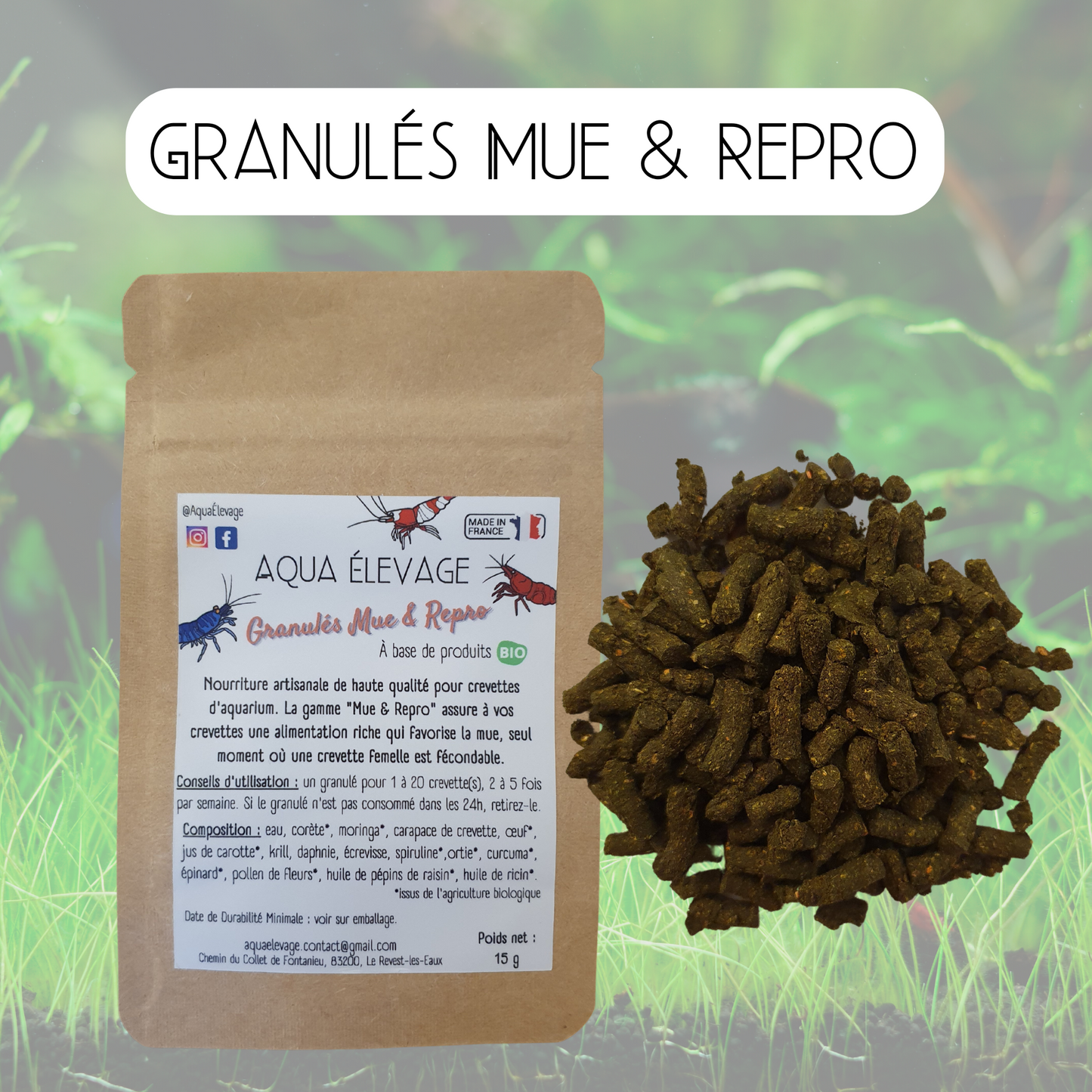 Granulés "Mue & Reproduction" pour crevettes d'aquarium