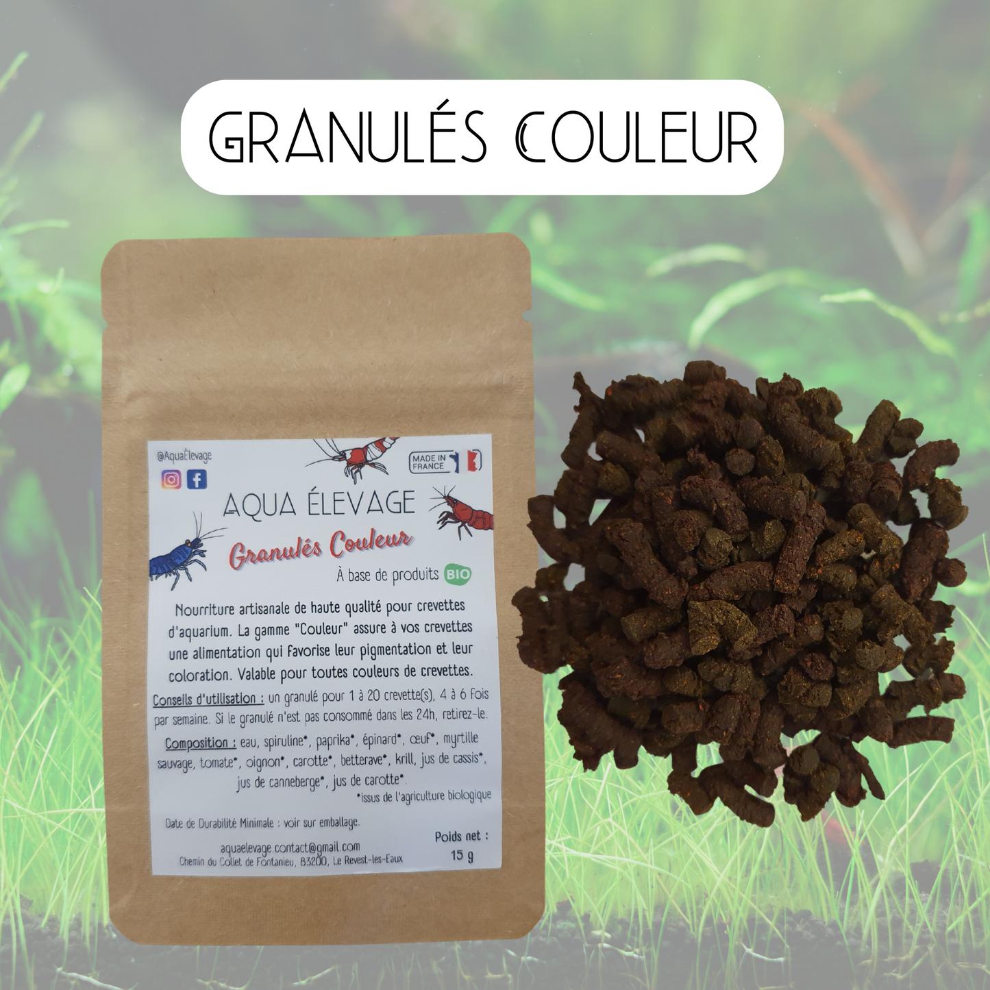 Granulés "Couleur" pour crevettes d'aquarium