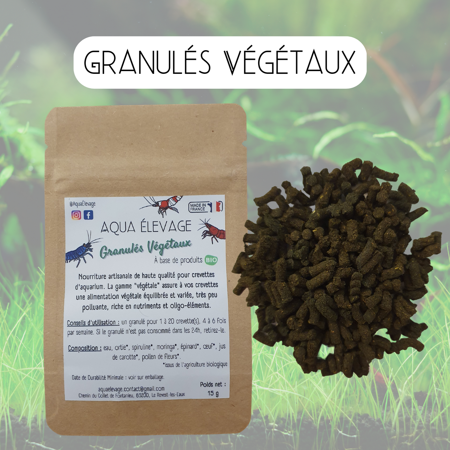 Granulés "Végétaux" pour crevettes d'aquarium